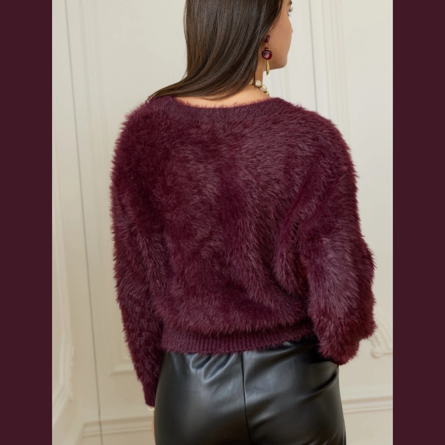 Pull en mohair doux à manches longues ( Bordeaux )
