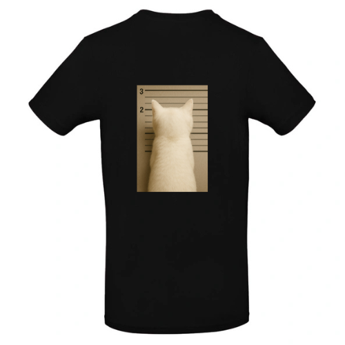 Tee-Shirt Noir Homme 100% Coton ( chat blanc )