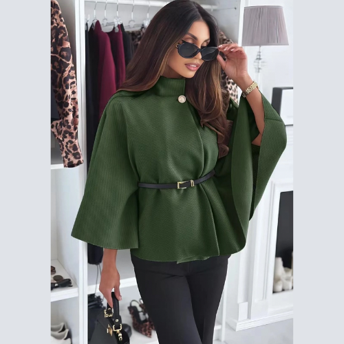 Cape poncho élégante avec ceinture idéal pour l’automne ( Vert )