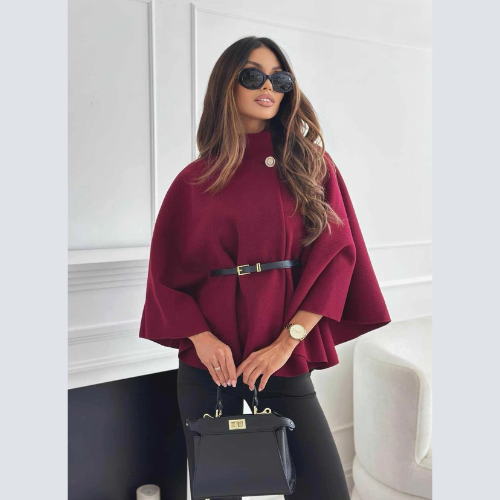 Cape poncho élégante avec ceinture idéal pour l’automne ( Bordeaux )