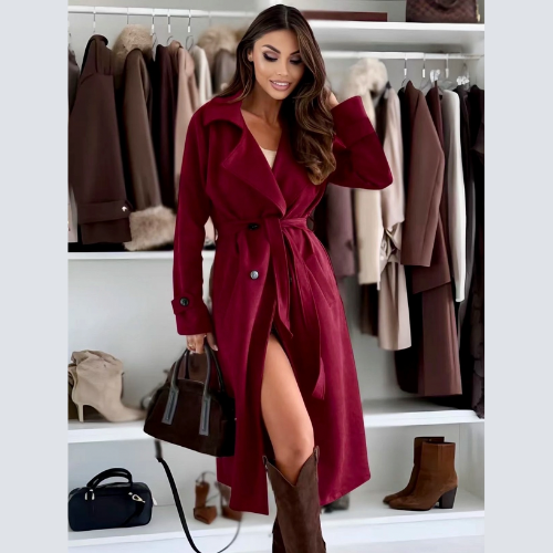 Manteau en drap de laine avec doublure avec ceinture