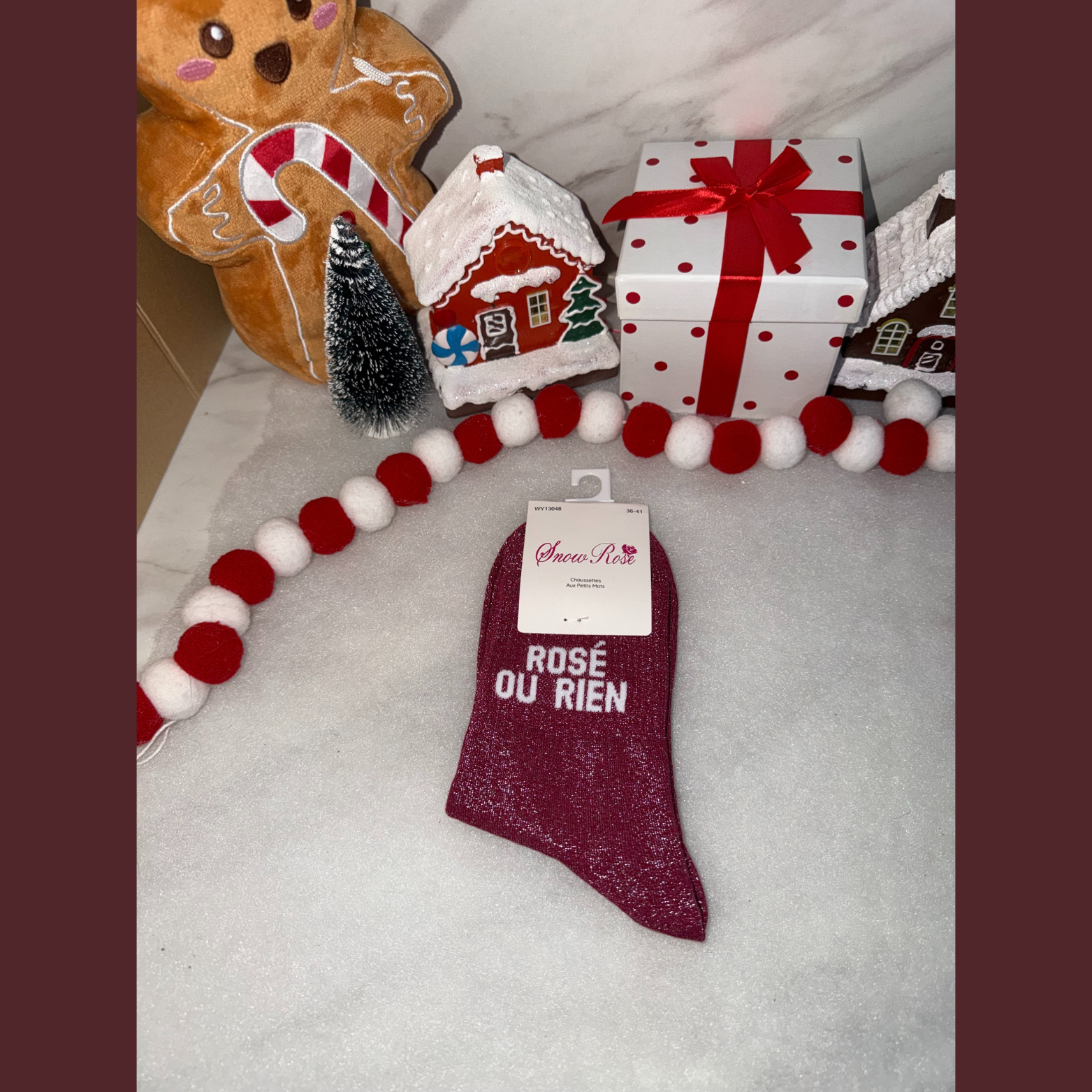 Chaussette à message « Rosé ou rien  » Bordeaux