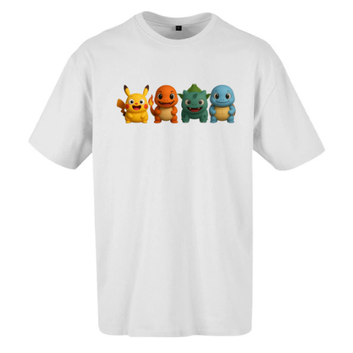 T-shirt Blanc Oversize Confort Classique pour Homme ( Poké )
