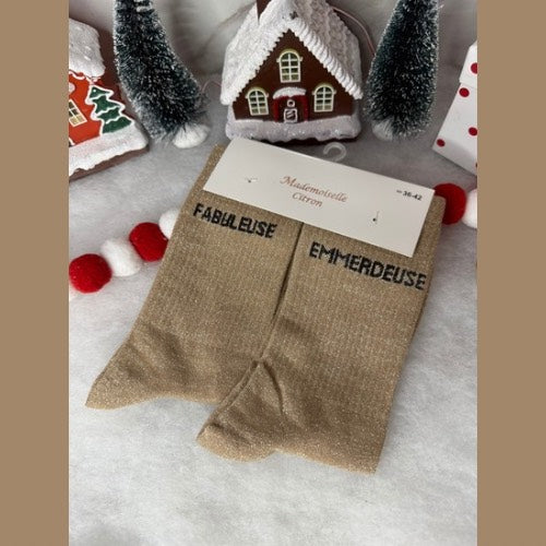 Chaussette à message « fabuleuse emmerdeuse » Or