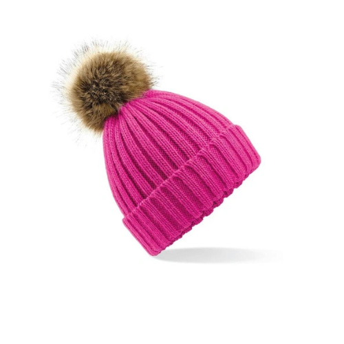 Bonnet Pop Pom en grosse maille Fuchsia