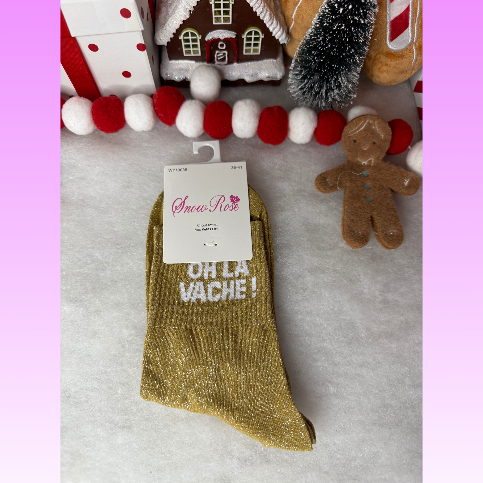 Chaussette à message « oh la vache »  Or