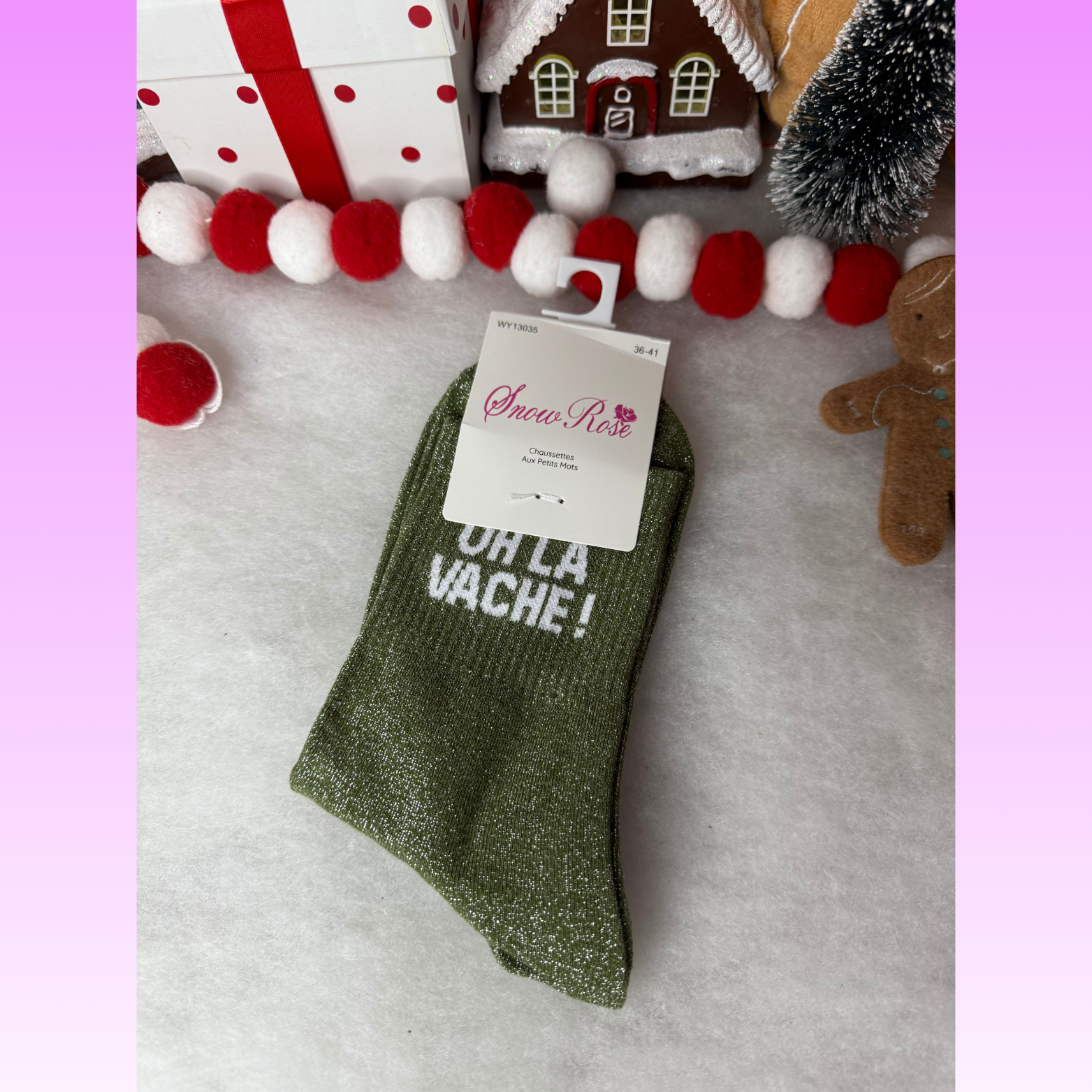 Chaussette à message « oh la vache »  Vert