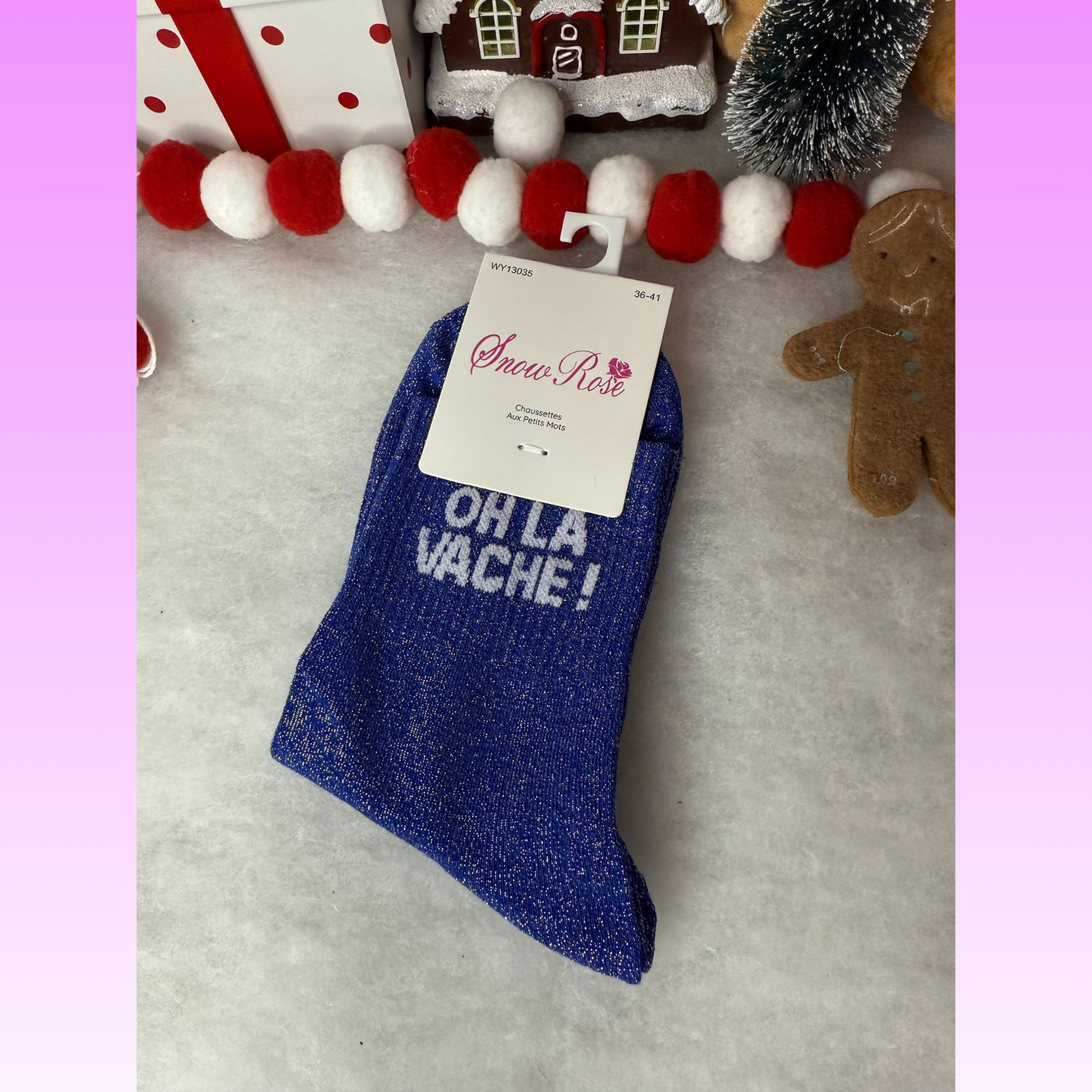 Chaussette à message « oh la vache »  Bleu