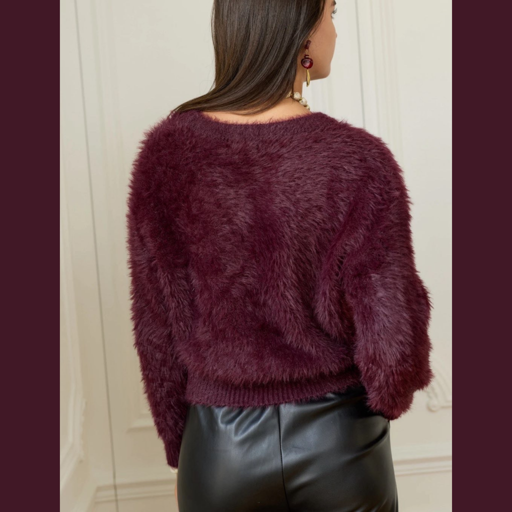 Pull en mohair doux à manches longues ( Bordeaux )