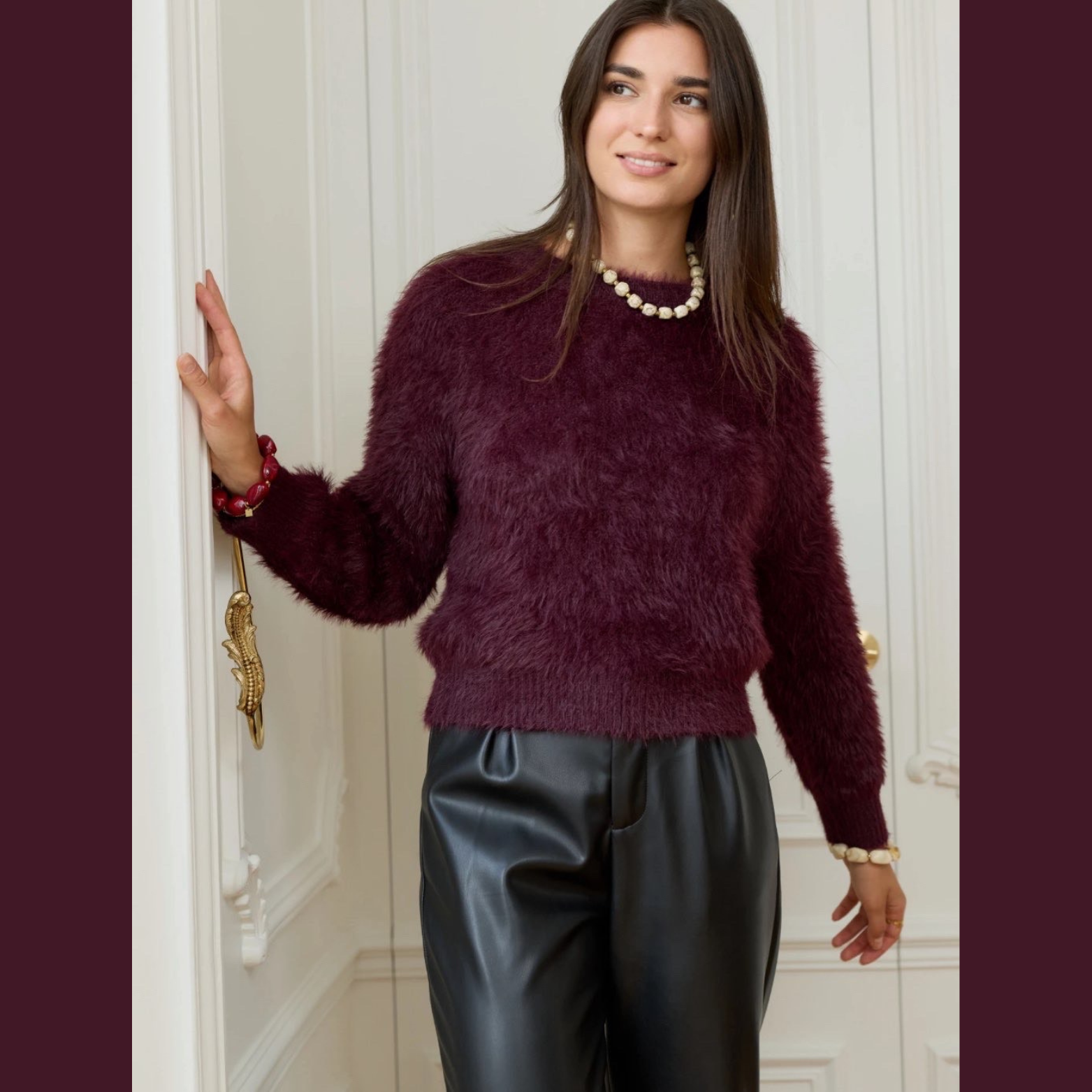 Pull en mohair doux à manches longues ( Bordeaux )