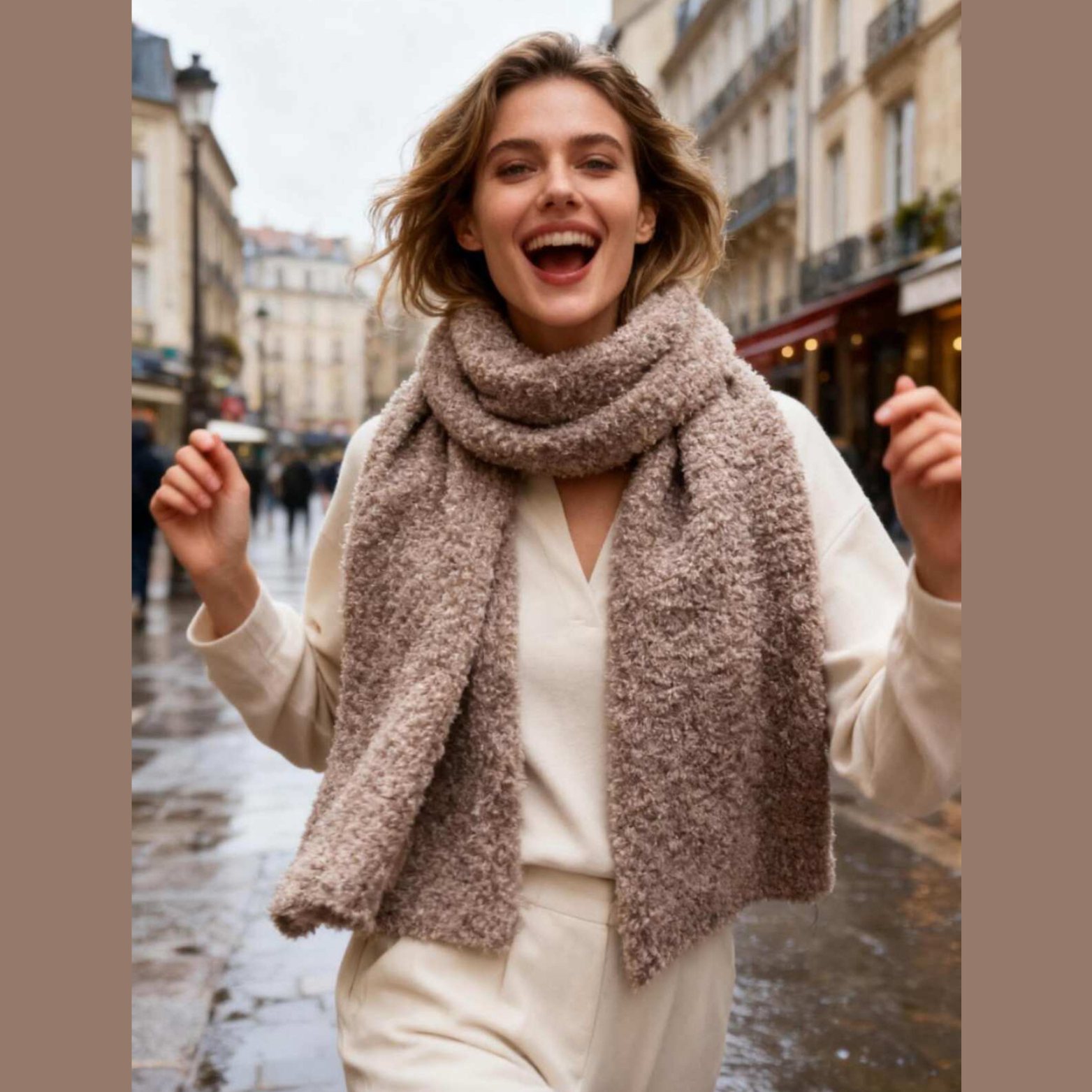 Foulard écharpe effet mouton ( Taupe )