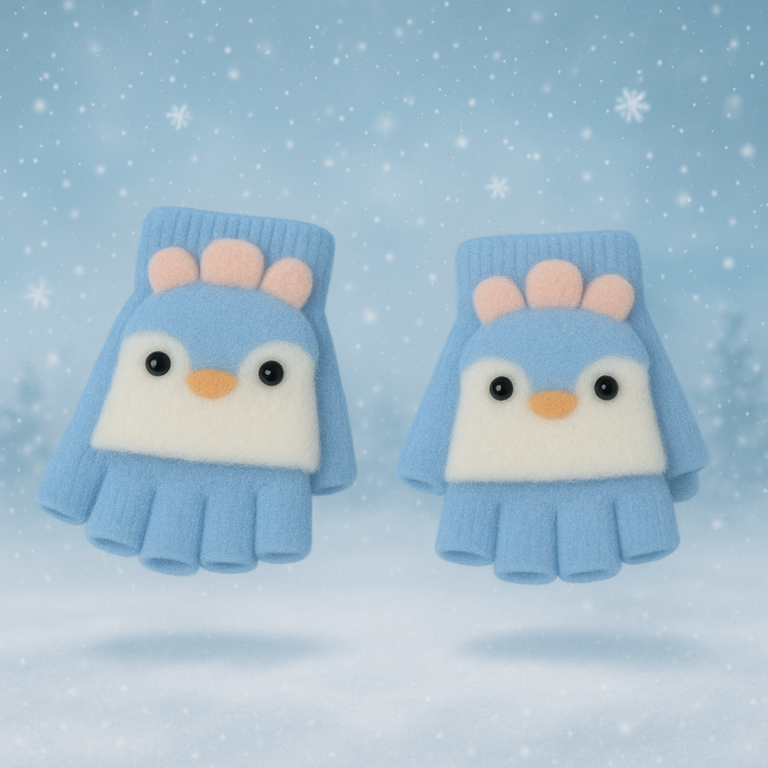 Gants enfant Mitaine Moufle extensible élastique - 2 à 6 ans - Lapins (Bleu )