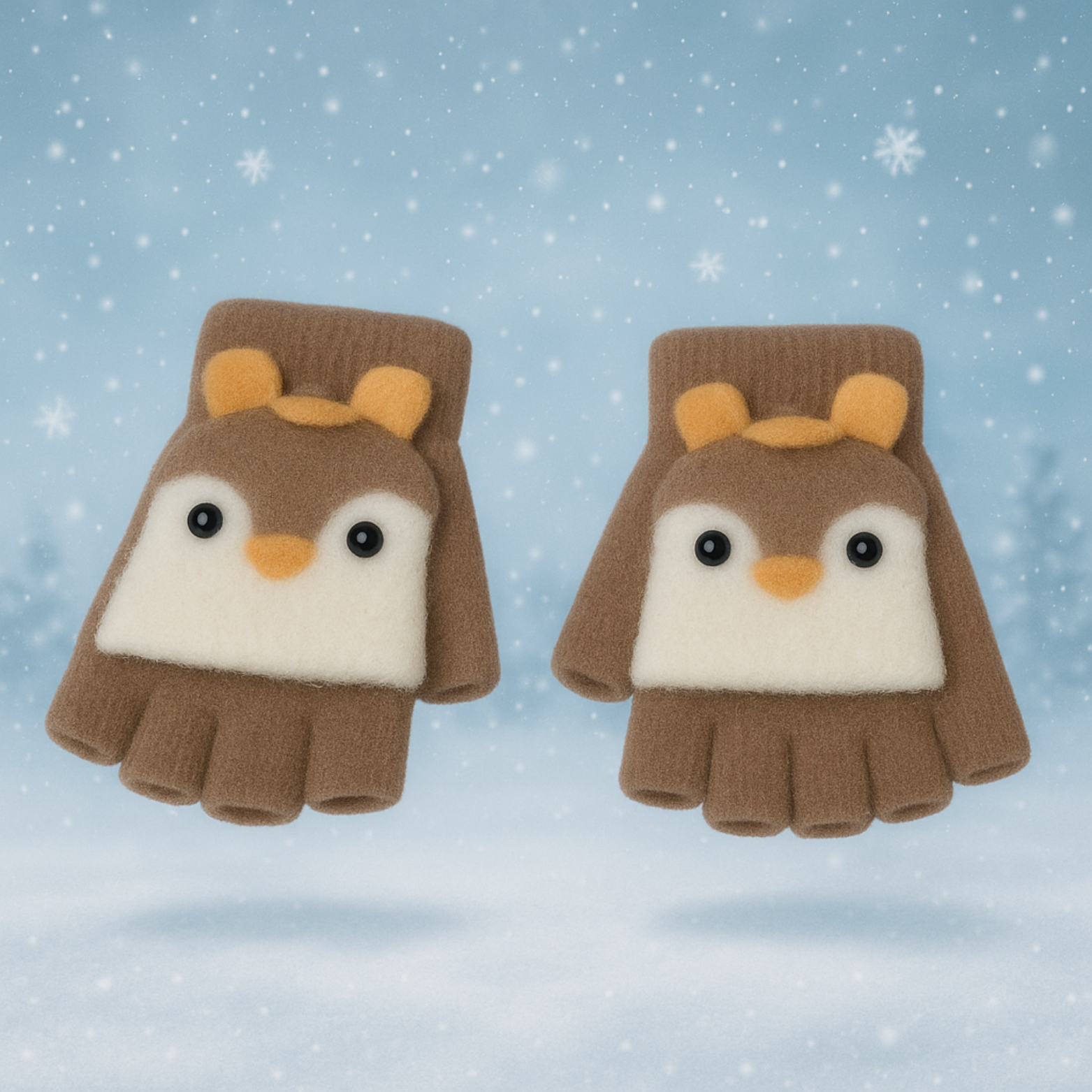 Gants enfant Mitaine Moufle extensible élastique - 2 à 6 ans - Lapins ( Marron )