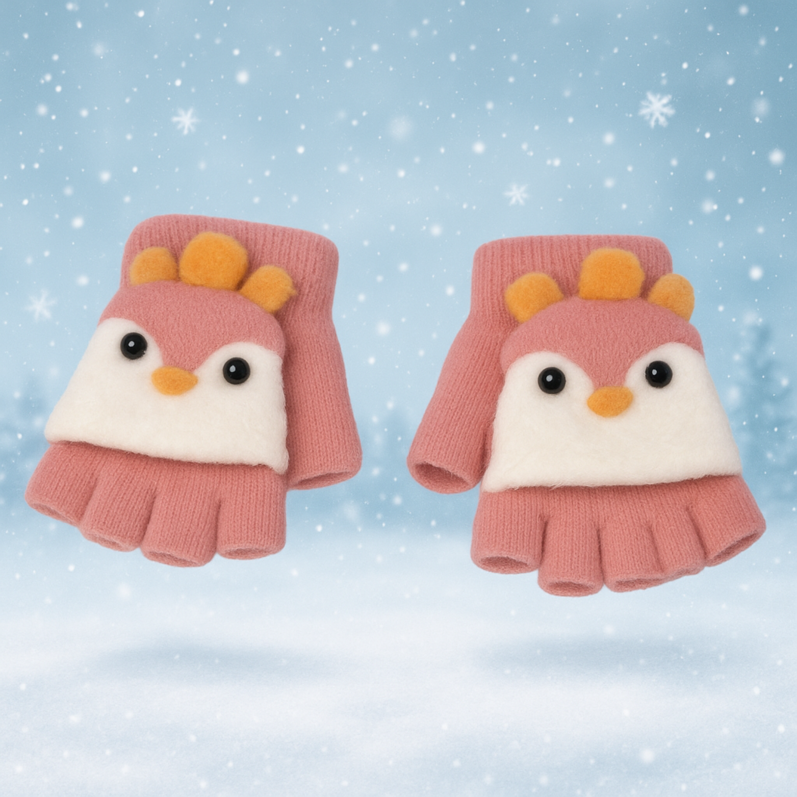 Gants enfant Mitaine Moufle extensible élastique - 2 à 6 ans - Lapins ( Rose foncé )