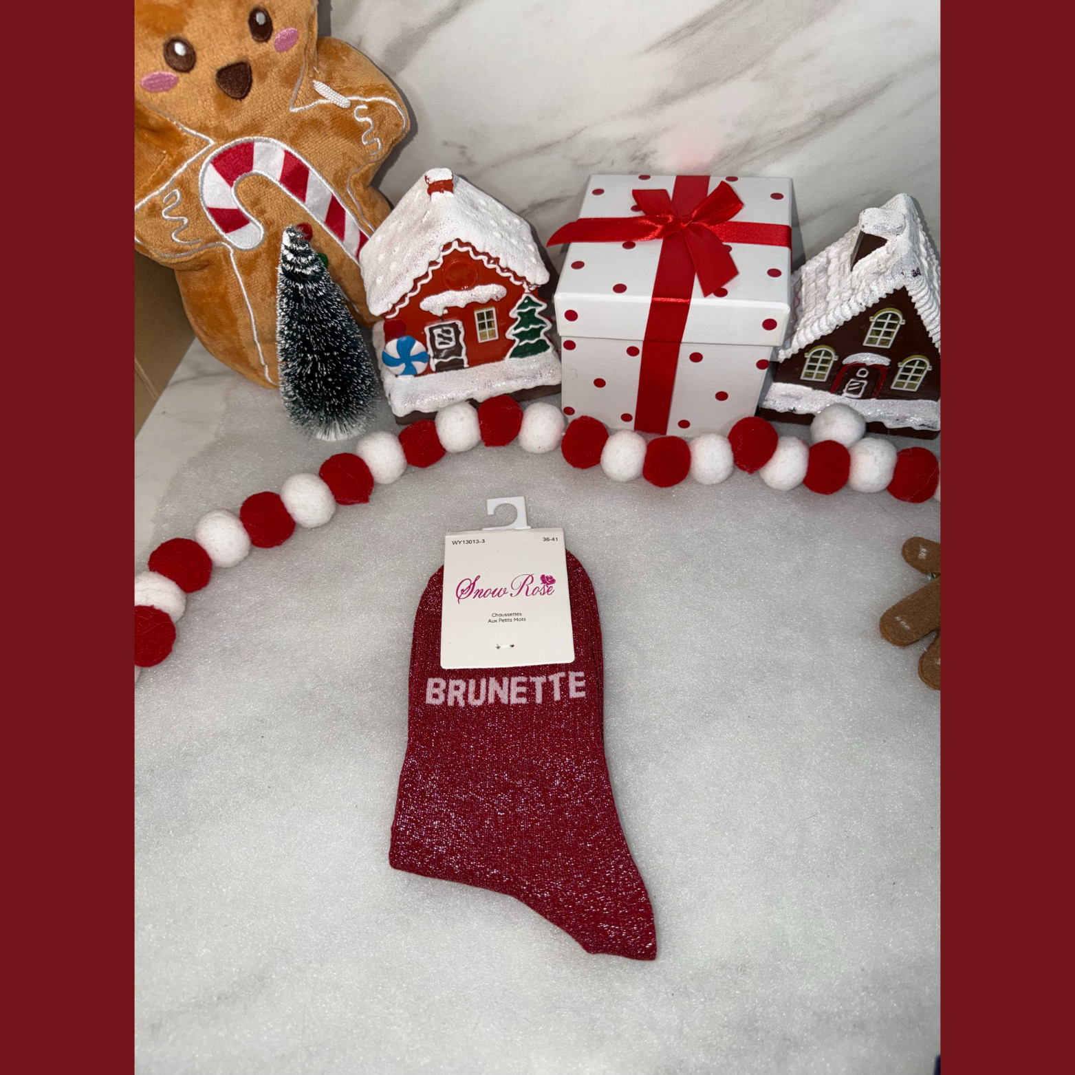 Chaussette à message « Brunette» Bordeaux