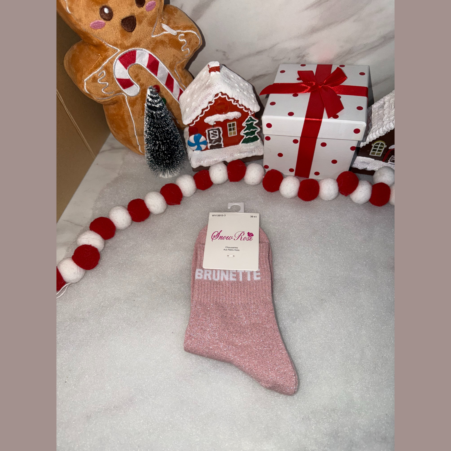 Chaussette à message « Brunette  » ROSE