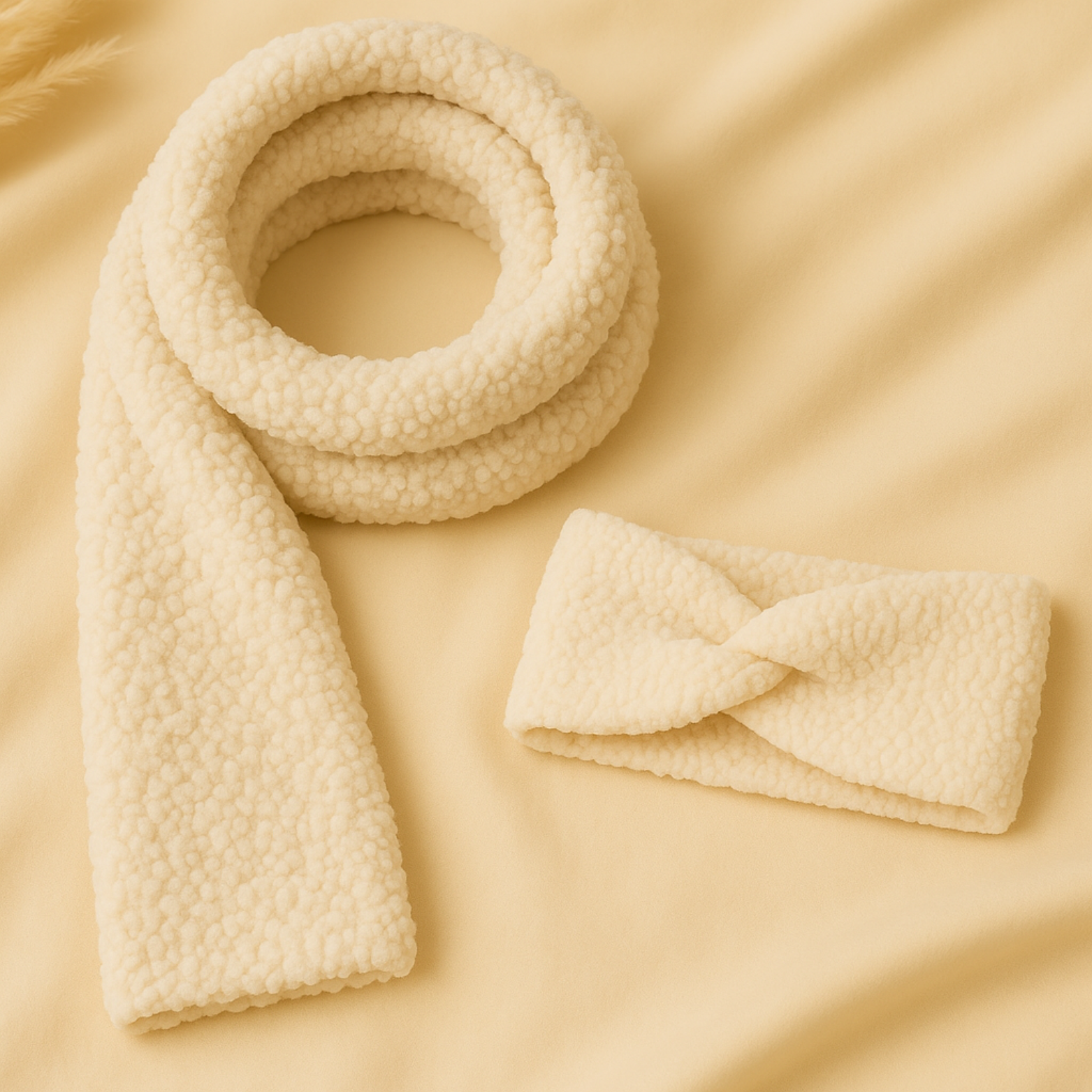 Lot bandeau cheveux et Foulard écharpe effet mouton ( Beige )