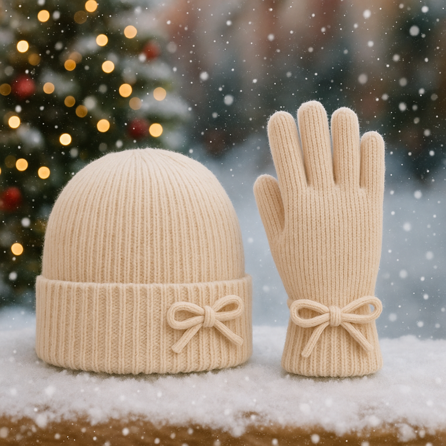 Bonnet et Gant en tricot ( Blanc )