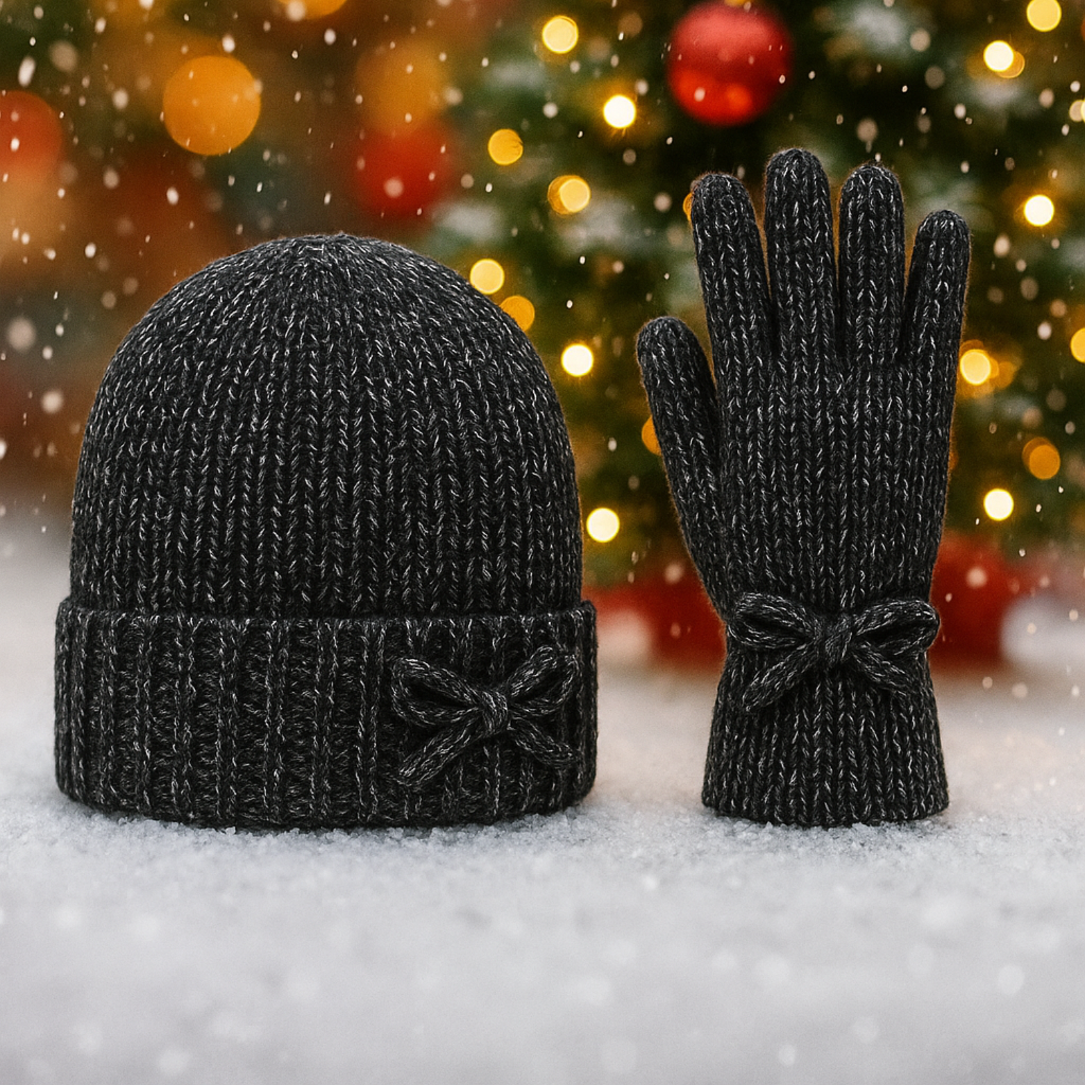 Bonnet et Gant en tricot ( Noir )