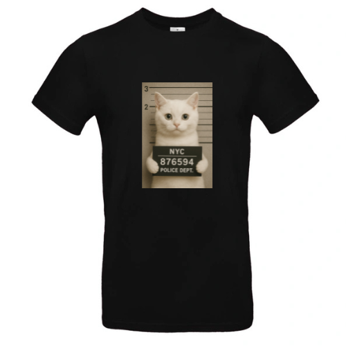 Tee-Shirt Noir Homme 100% Coton ( chat blanc )