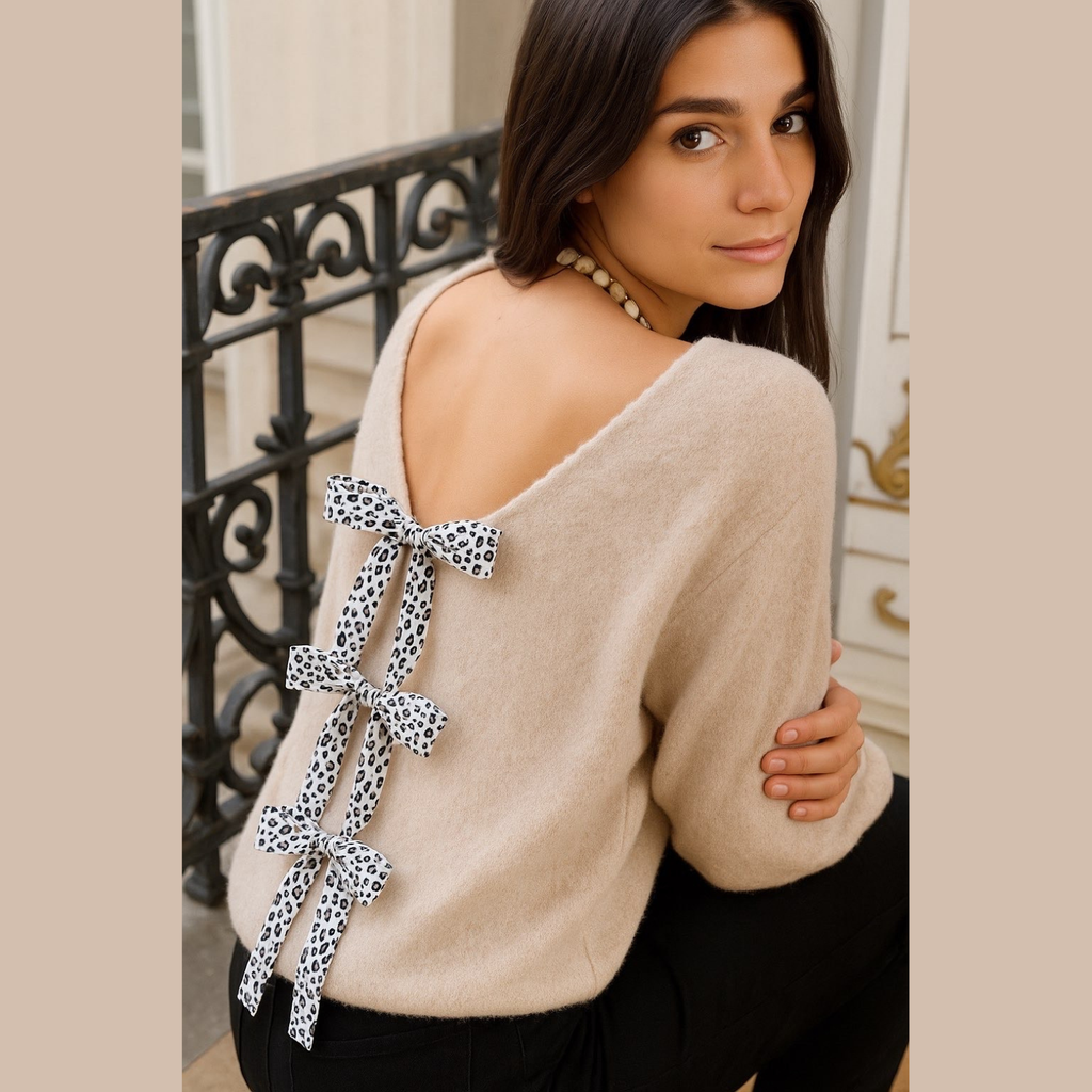 Pull en maille doux et décontracté les nœud au dos ( Taupe )