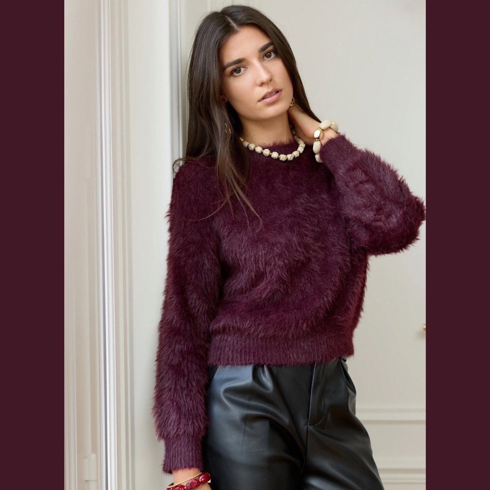 Pull en mohair doux à manches longues ( Bordeaux )