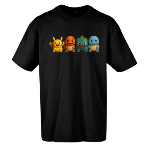 T-shirt Noir Oversize Confort Classique pour Homme ( poké )