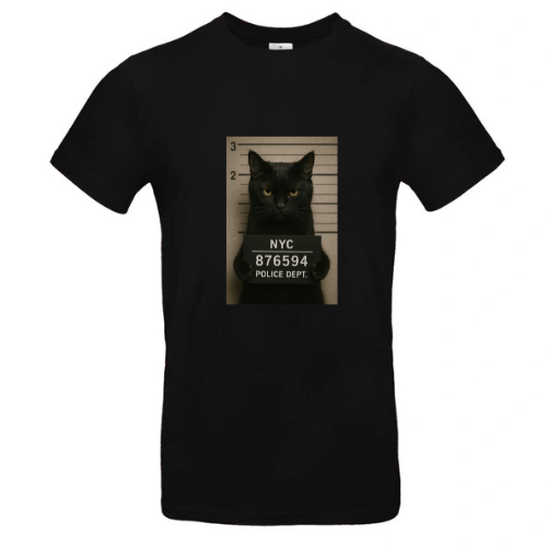 Tee-Shirt Noir Homme 100% Coton ( chat noir )
