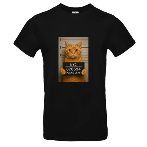 Tee-Shirt Noir Homme 100% Coton ( chat Roux )