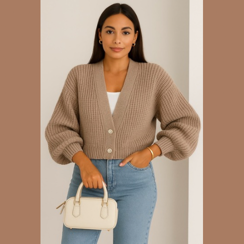 Gilet en maille avec 2 boutons ( Taupe )