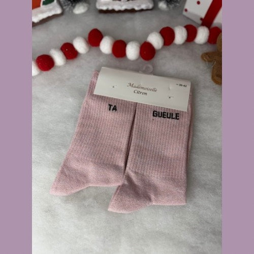 Chaussette à message « Ta gueule » Rose